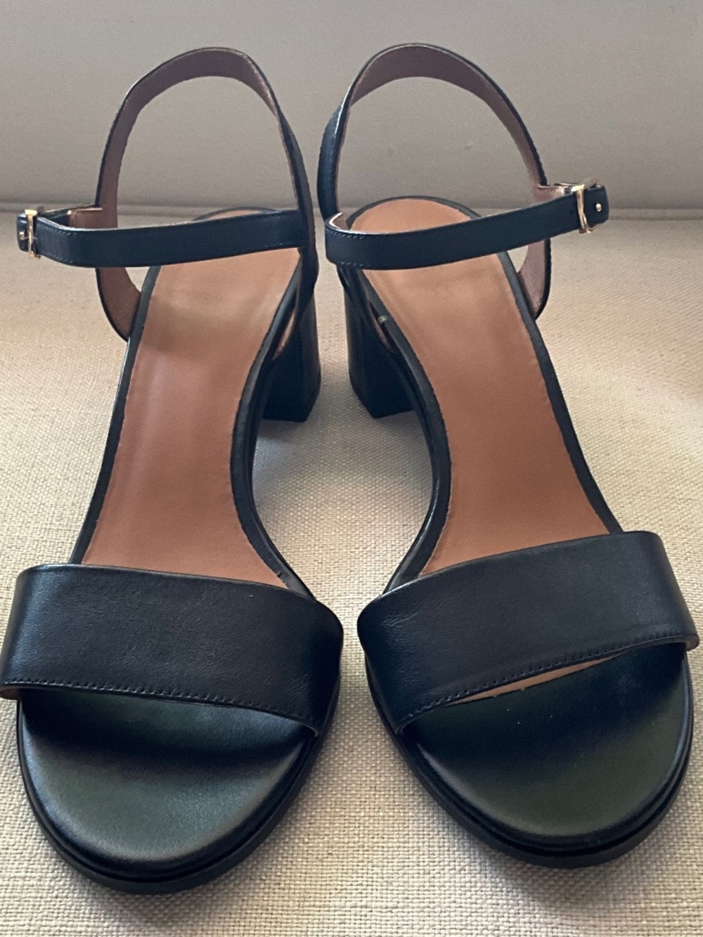 Geox Italy Black Leather Block Heel Sandals | Size 38 (US 8.5) | Comfort Luxury